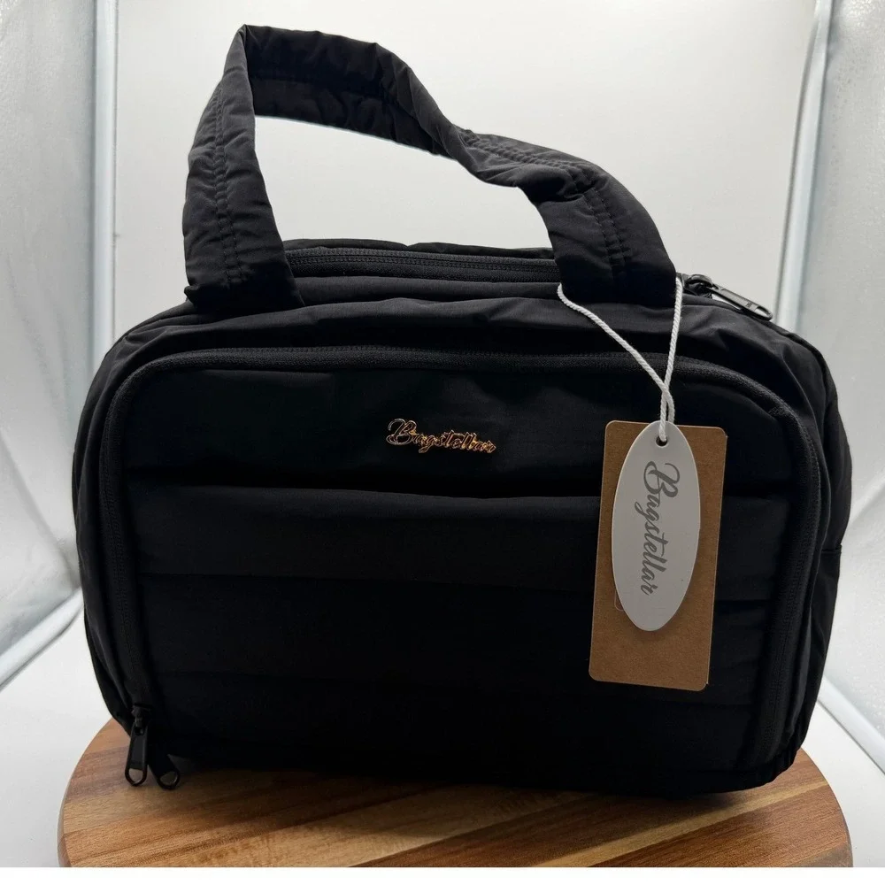 Bagstellar Black Nylon Puffer Bag Quilted Toiletry Cosmetic Organizer 1493